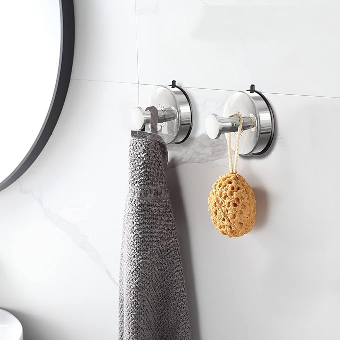 DGYB Suction Cup Hooks Set of 4 Suction Bathroom Hook for Wall Chrome Shower Hooks for Inside Shower 304 Stainless Steel Towel Hook for Glass Door Hanging Robe, Loofah, Coats-NeatNest
