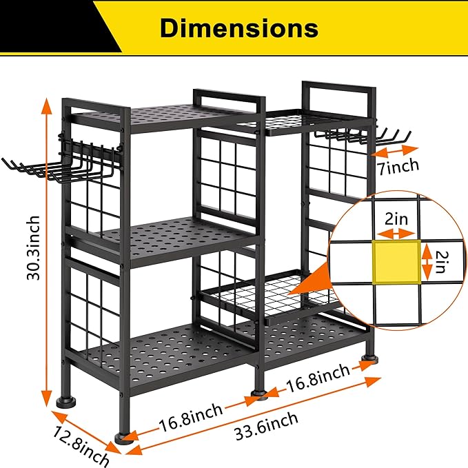 GIOTORENT 6 Tier Garden Tool Organizer, Garage Storage and Organization, Metal Yard Tools Storage Rack, Heavy Duty Garden Tool Organizer for Garage, Yard, Patio, Shed, Indoors and Outdoors, Black