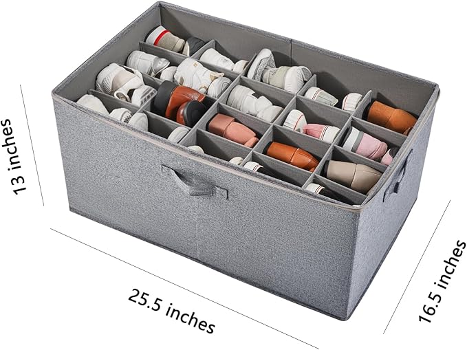 Shoe Storage Organizer for Closet, Shoe Box Organizer, Space Saving Foldable Shoe Rack, Shoe Storage Cabinet with Clear Cover and Reinforced Handles, Fits 20 Pairs, Grey-NeatNest