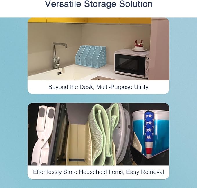 deli Collapsible Magazine File Holder 4 Vertical Compartment Binder Holder for Desk Organizer Adjustable Sturdy Binder Storage Organizer for Office School Home(Blue)-NeatNest