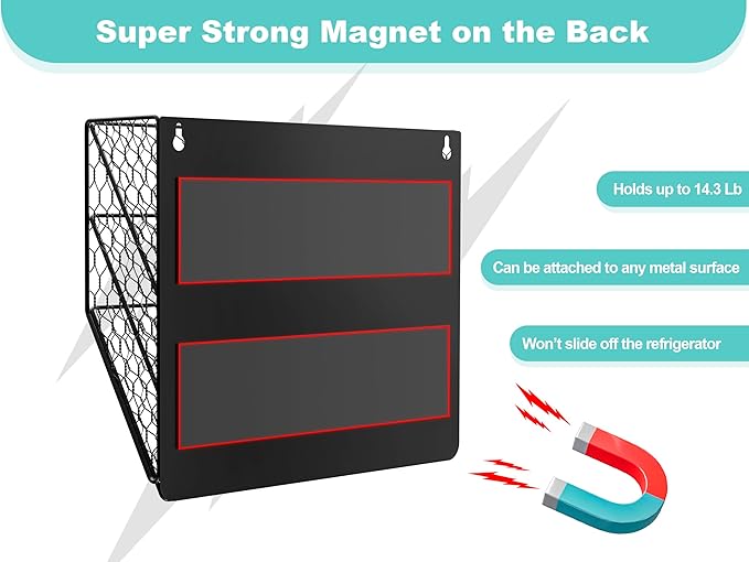 3-Tier Magnetic File Holder for File Cabinets, Refrigerator, Whiteboard, Magnetic Paper Holder, Magnetic Mail Holder, Black Magnetic Folder Holder