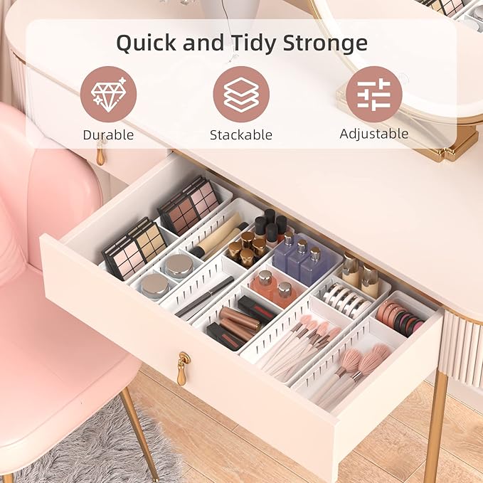 6 PCS Desk Drawer Organizer, Bathroom Drawer Organizer Trays with Dividers Adjustable, Makeup Organizer Bins for Vanity Clothes Junk Kitchen Utensil