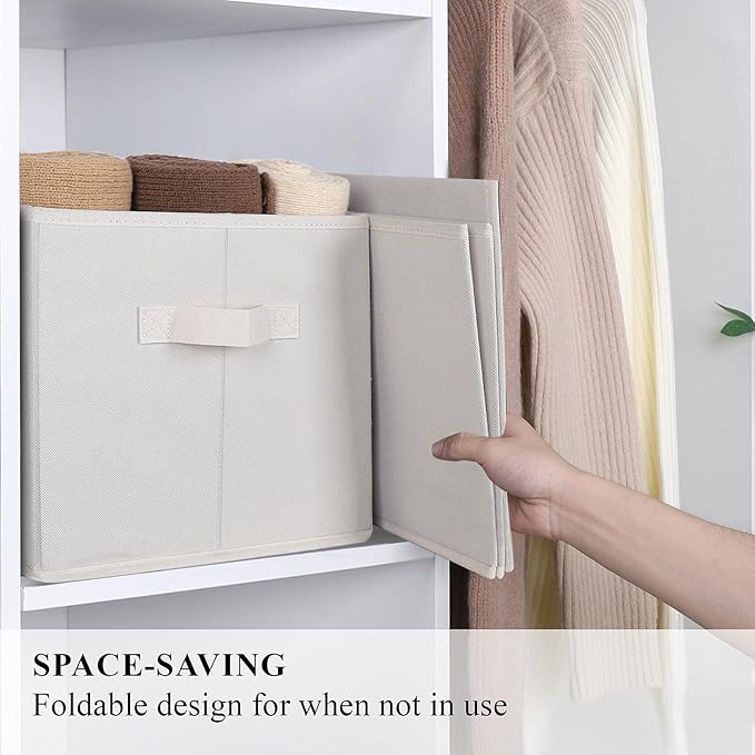 WUIKE 3 Pack Extra Large Fabric Storage Bins, Beige Foldable Closet Organizer Boxes for Clothes, Sheets and Blankets