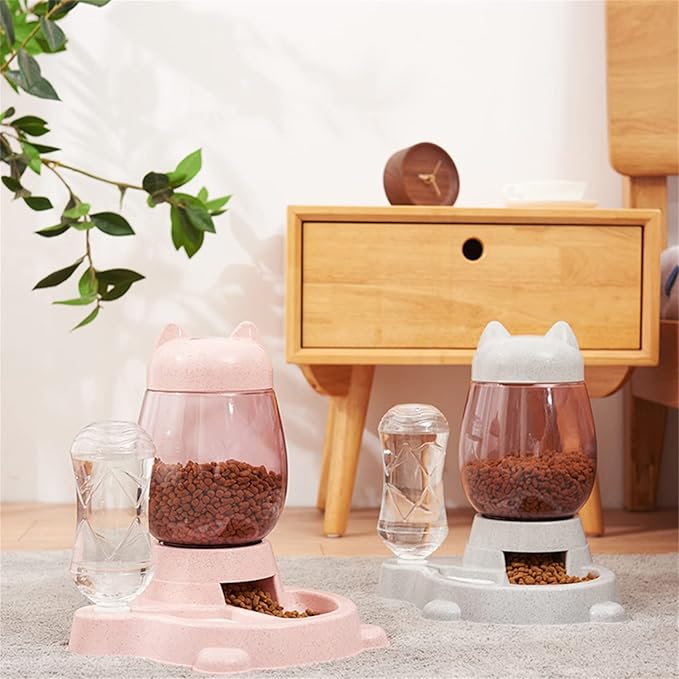 Automatic Cat & Dog Feeder Set - Self-Dispensing Food and Water Bottle Dispenser, Large Capacity (Grey)-NeatNest