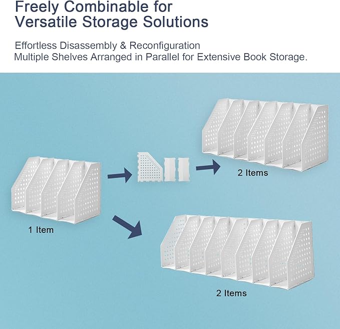 deli Collapsible Magazine File Holder 4 Vertical Compartment Binder Holder for Desk Organizer Adjustable Sturdy Binder Storage Organizer for Office School Home(White)-NeatNest