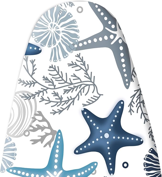Extra Thick Ironing Board Cover and Pad, Coral Starfish Coastal 15x54 Ironing Board Cover, Resist Scorching and Staining,Elastic Edges,Nautical Blue Conch Ocean Theme