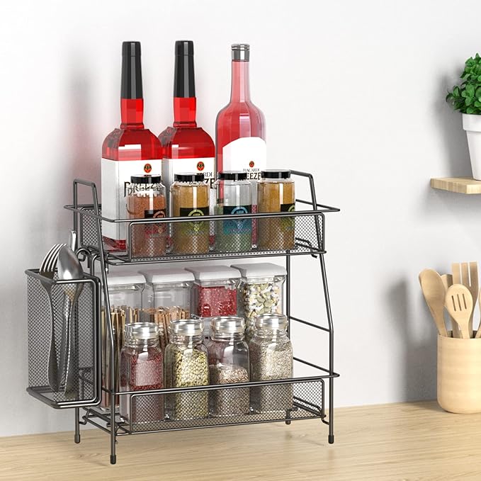Bathroom Organizer with Basket, 2-Tier Bathroom Tray for Countertop Storage Shelf, Bathroom Counter Organizer, Vanity Organizer and Storage Kitchen Counter Organizers Spice Rack-NeatNest