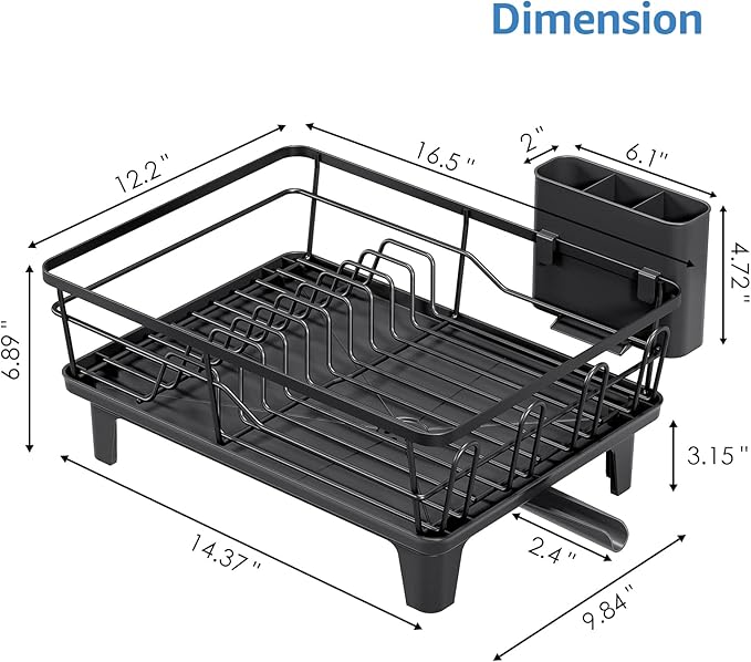Dish Drainers for Kitchen Counter - Large Capacity Dish Drying Rack with Drainboard, Rustproof & Sturdy Design, Black Dish Rack Perfect for Plates, Cups & Kitchen Countertop Organization