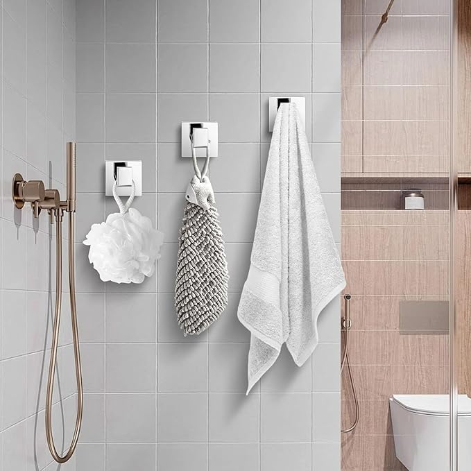 Chrome Polished Towel Hooks for Bathrooms, Heavy Duty Wall Mounted Stainless Steel Modern Hook, 4 Pack – Ideal for Hanging Towels, Robes, Coats, in Kitchen, Bedroom, Bathroom, or Hotel-NeatNest