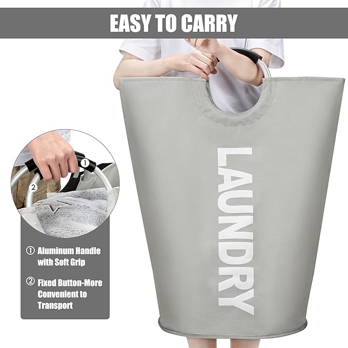 DOKEHOM 125L X-Large Collapsible Washing Laundry Basket Bag (7 Colors) for Bedroom, Fabric (Grey, XL)-NeatNest