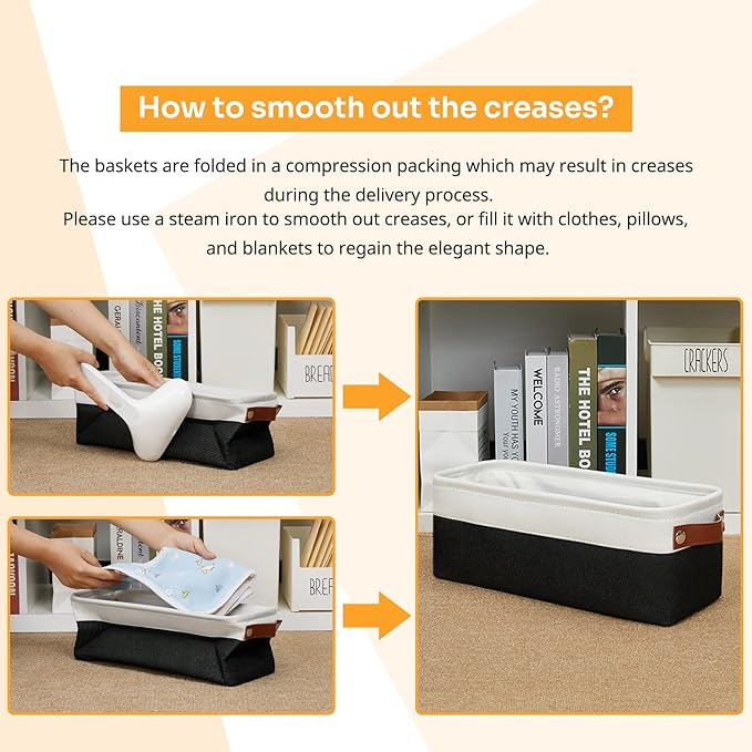 DULLEMELO Toilet Paper Storage Basket with Leather Handles, for Back of Toilet, Bathroom Storage for Towels & Paper (White & Black)-NeatNest