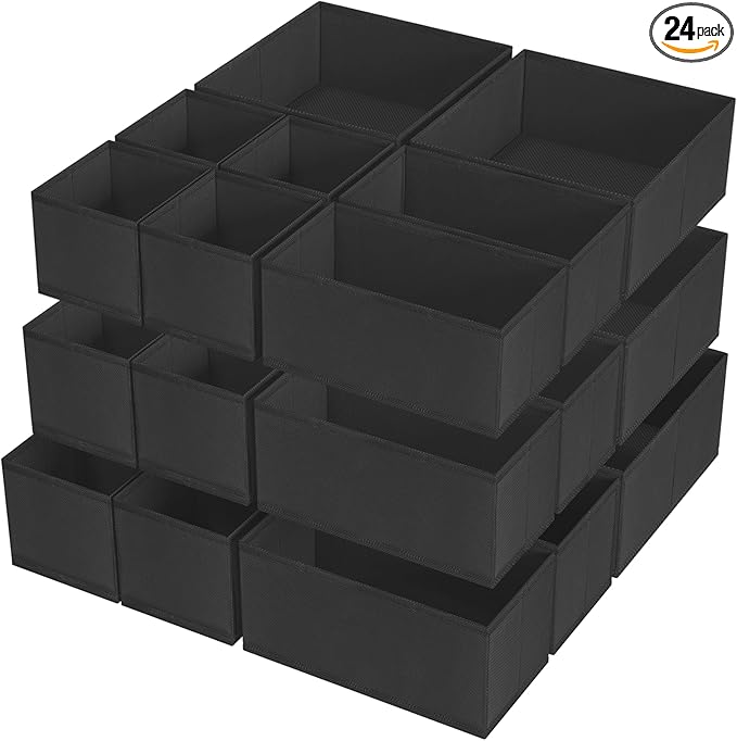 Criusia Drawer Organizer Clothes, 24 Pack Underwear Drawer Organizers, Foldable Closet Organizers and Storage Dresser Drawer Dividers Clothing Organizer for Clothes, Socks, Scarves, Bra, Ties (Black)-NeatNest