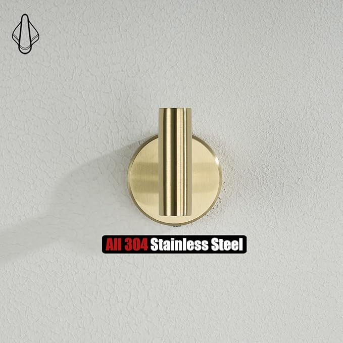 JQK Bathroom Towel Hook Brushed Gold, Brass Coat Robe Clothes Hook for Bathroom Kitchen Garage Wall Mounted (Pack of 4), SUS 304 Stainless Steel 0.8mm, TH100-BG-P4-NeatNest
