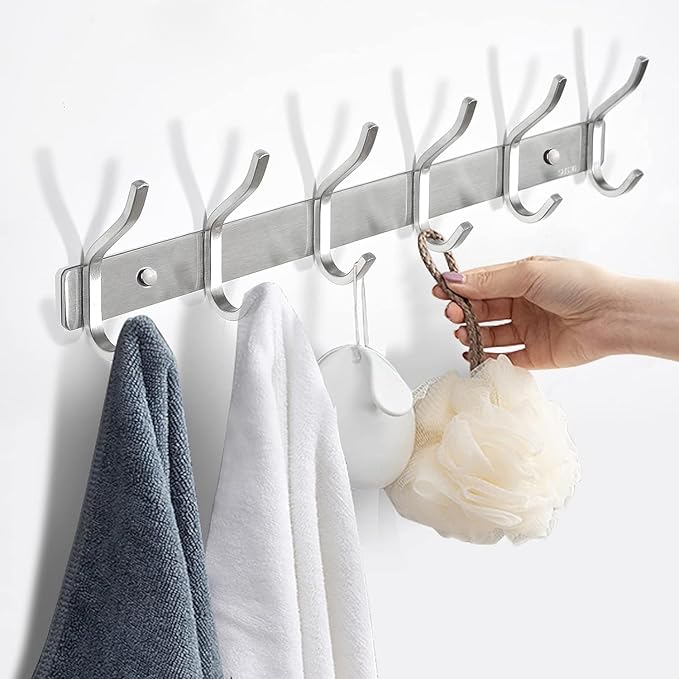 AZW Coat Rack Wall Mount,Heavy Duty Stainless Steel Metal Coat Hooks Hanging for Robes Bags Keys Hat Clothes and Bathroom Door Towels Hanger(Brushed Silver Nickel 6 Hooks-NeatNest