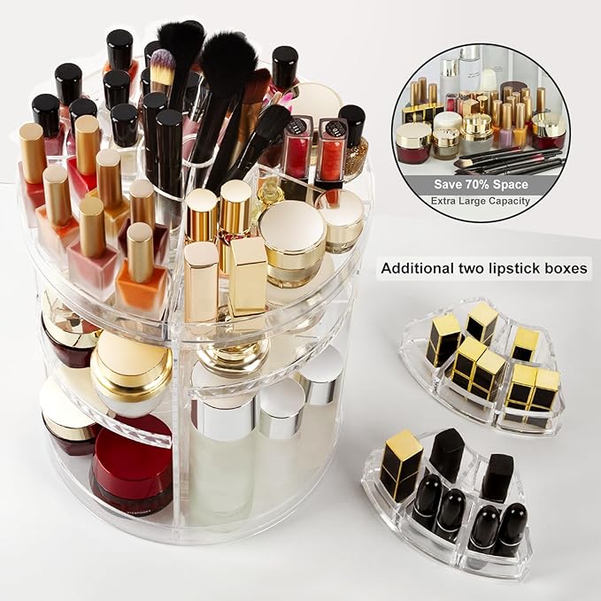 AMEITECH Makeup Organizer, 360 Degree Rotating Adjustable Cosmetic Storage Display Case with 8 Layers Large Capacity, Fits cosmetics, Makeup Brushes, Lipsticks and More, Clear
