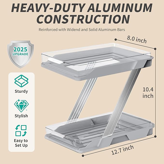 2 Pack Bathroom Organizers and Storage - Multi-Purpose,2-Tier Clear Pull Out Organization for Bathroom,Under Sink,Kitchen,Vanity,Countertop,Cabinet,Pantry & Medicine Cabinet,Grey-NeatNest