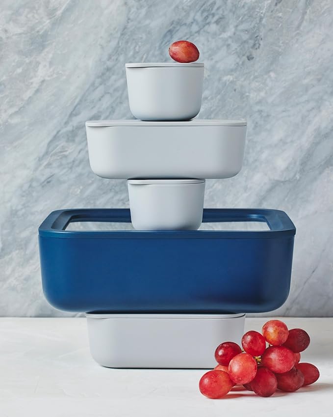 Caraway Glass Food Storage, 10 Cup Glass Container,Ceramic Coated Food Container,Easy to Store, Non Toxic, Non Stick Lunch Box Container with Glass Lids. Dishwasher, Oven,Square Shape,Cream-NeatNest