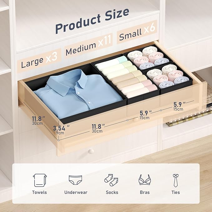 DIMJ Drawer Organizer Clothes Storage - 20 Pack Baby Dresser Organizer for Nursery, Foldable Closet Drawer Organizer Bins for Bedroom Organization, Fabric Storage Dividers for Socks, Underwears, Bras-NeatNest