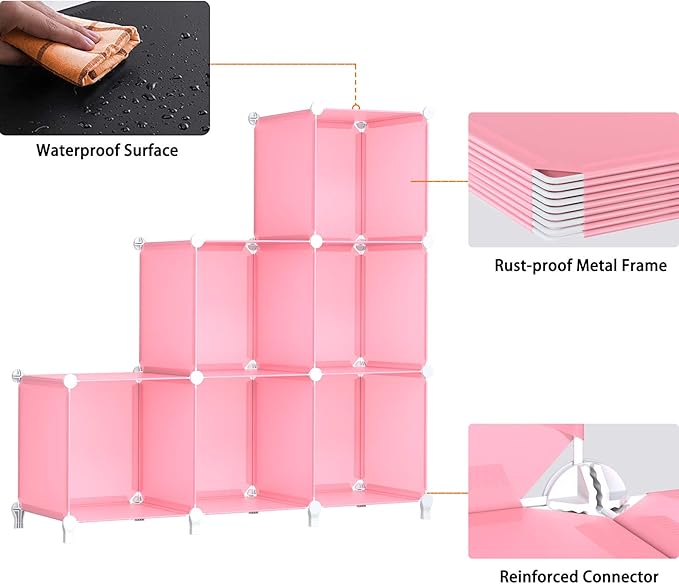 HOMIDEC 6-Cube Storage Shelf, Storage Bookcase Bookshelf with Metal Hammer, Storage Cubes Organizer Cabinet for Kids, Closet, Bedroom, Bathroom, (11.8x11.8x11.8 inch), Light Pink-NeatNest