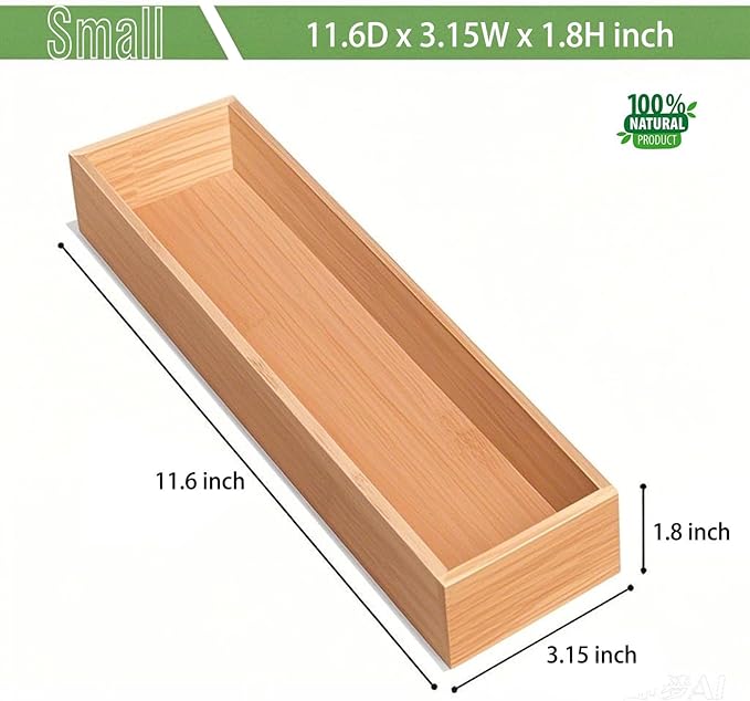 Bamboo Drawer Organizer, Utensil Organizer for Kitchen, Bamboo Storage Box Wood Silverware Tray for Drawer (Set of 4)-NeatNest