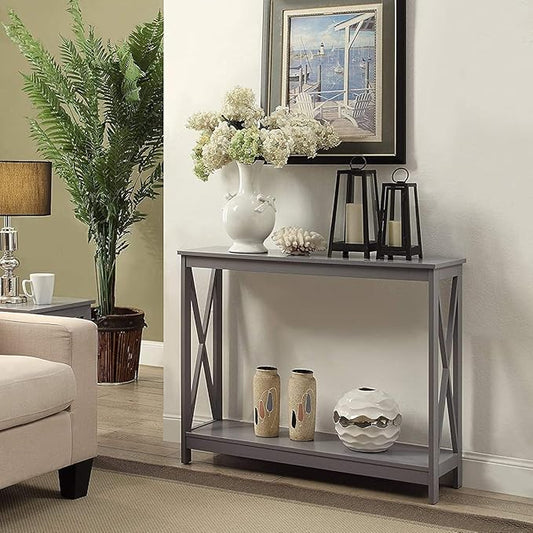 Convenience Concepts Oxford Console Table 39.5" - Sofa Table with Storage Shelf, Transitional Entryway Hall Table for Living Room and Bedroom, Display Foyer Table, Gray-NeatNest