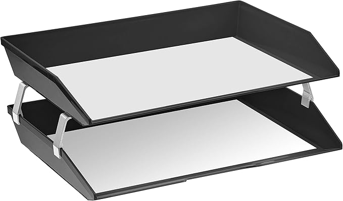 Acrimet Facility 2 Tier Letter Tray, Side Load, Letter Size/A4, Desktop File Organizer, Plastic (Black Color)-NeatNest