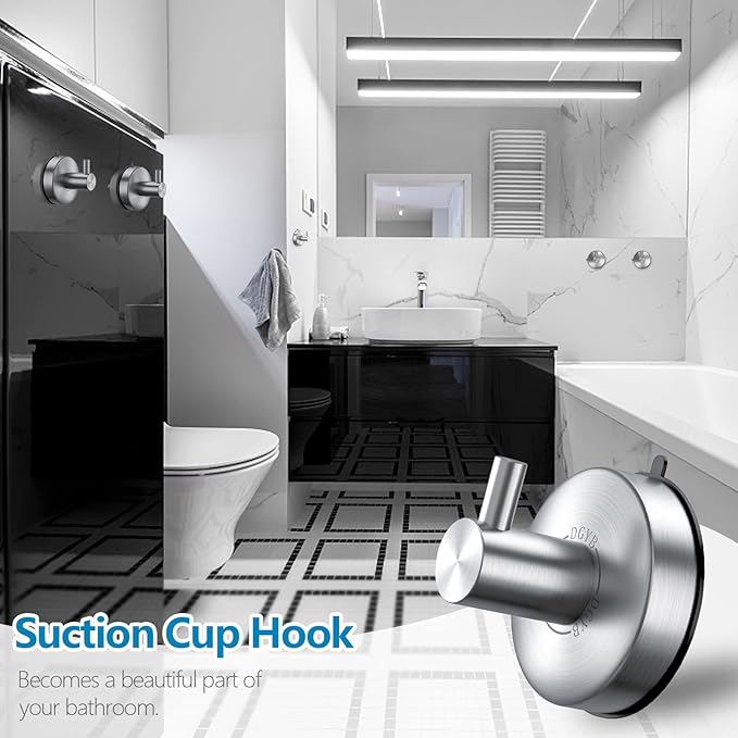 DGYB Suction Cup Hooks for Shower Set of 2 Brushed Nickel Towel Hooks for Bathrooms SUS 304 Stainless Steel Shower Hook for Loofah 15 Lb Bathroom Hook for Towels-NeatNest