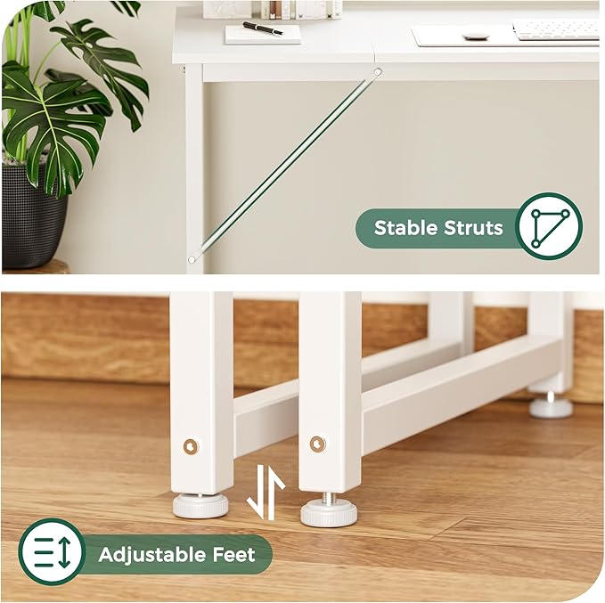 Huuger Computer Desk, 80 Inch Office Desk, Gaming Desk with Storage, Writing Desk Work Desk for Home Office, Study, Long Simple Desk, Large Legroom, Metal Frame, White-NeatNest