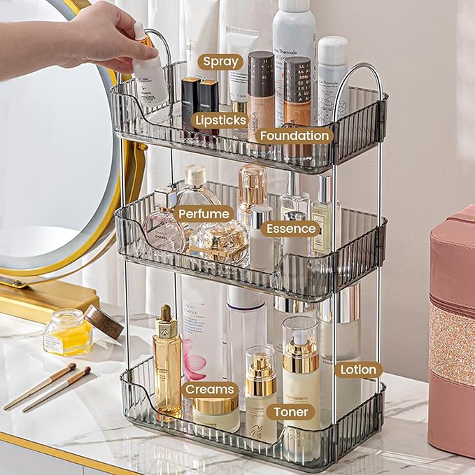 Aveniee Bathroom Counter Organizer, 3 Tier Perfume Skin Care Countertop Storage Shelf, Vanity Makeup Tray for Cosmetic Skincare Lotion,Grey-NeatNest