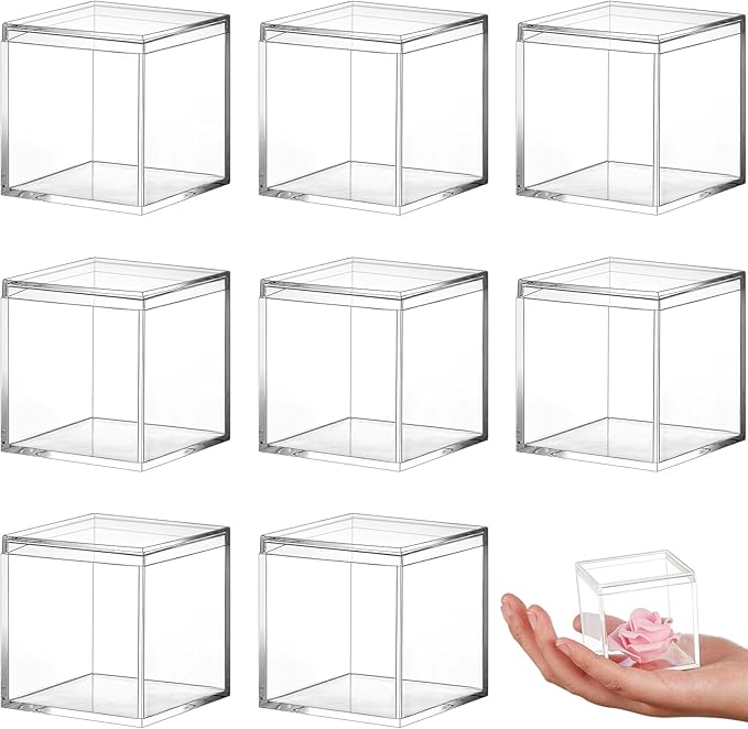 Blulu 8 Pieces Clear Acrylic Plastic Jewelry Box Mini Storage Box Mini Cube Containers with Lids for Candy Pill and Tiny Jewelry(Square,2.2 x 2.2 x 2.2 Inch)-NeatNest