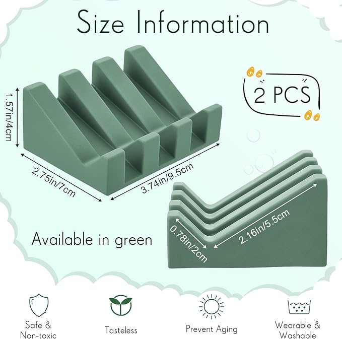 Cunhill 2 Pieces Silicone Soap Dish Self Draining Soap Dish Shower Waterfall Bar Soap Holder Tray with Drain Soap Saver for Kitchen Bathroom Accessories (Light Green)-NeatNest