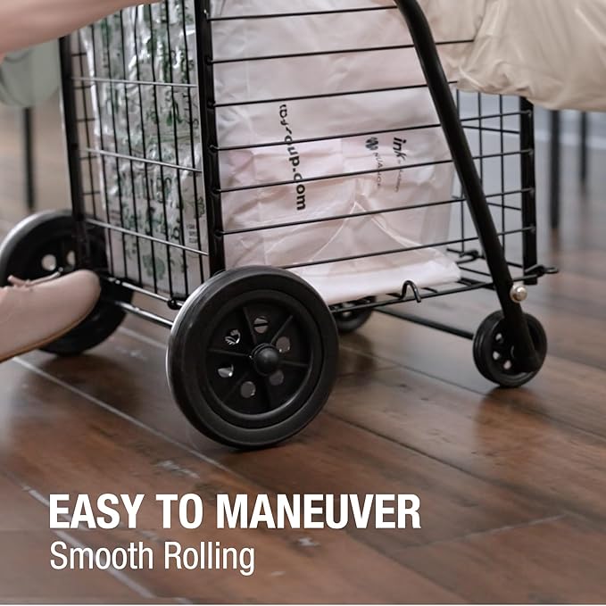 DMI Utility Cart with Wheels to be used for Shopping, Grocery, Laundry and Stair Climber Cart, Weighs 7.5 Pounds but holds up to 90 Pounds, Compact and Foldable, Black-NeatNest