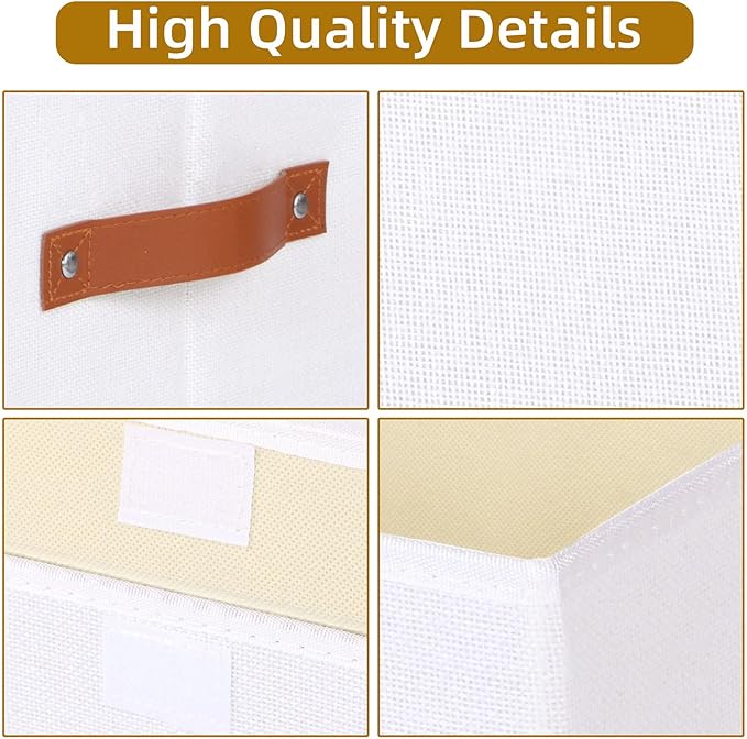 Fabric Storage boxes, 13 x 9.1 x 7.9 inch Blanket Baskets for Shelves with Lids, Cubes with Handles, Decorative Linen Closet Organizers Bins, White, 1-Pack