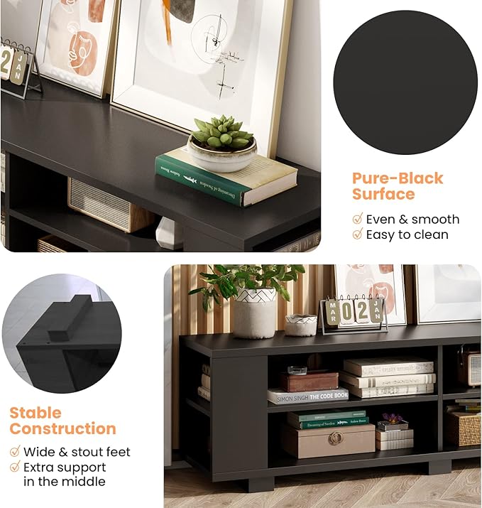 Giantex Modern TV Stand for TVs up to 65 Inch, Wood Entertainment Center w/ 8 Open Storage & Adjustable Shelves, Television Stands w/ 4 Cable Holes, TV Console Table for Living Room, Bedroom (Black)-NeatNest