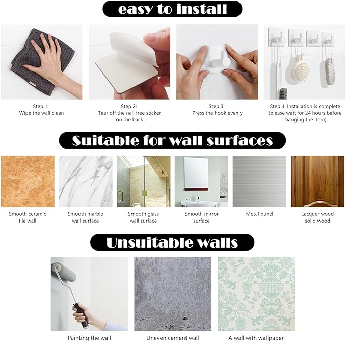 4PCS Adhesive Matte White Self-Adhesive Towel Hook, Waterproof Shower Wall Hook, Heavy-Duty Stainless Steel Adhesive Hook for Bathroom, Kitchen, Bedroom, Suitable for Hanging Clothes, Hats, Bags, Keys