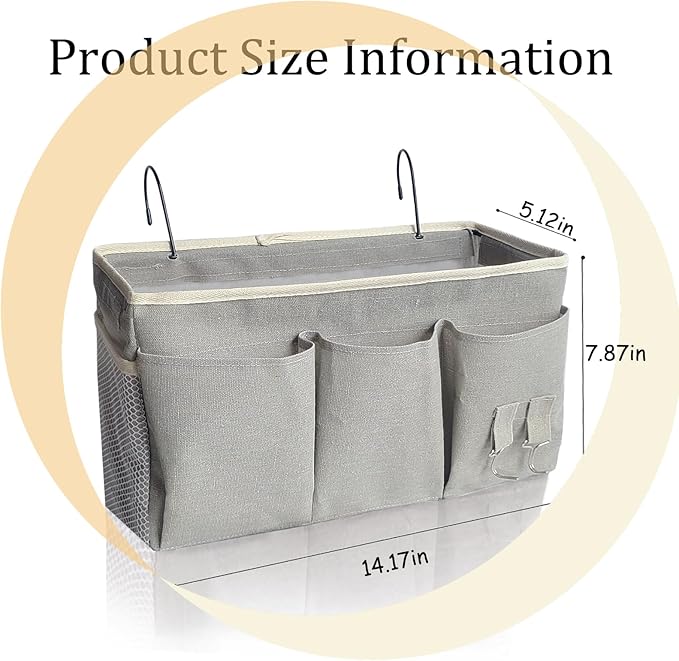 Bedside Caddy, Bedside Hanging Storage Organizer forBunk and Hospital Beds,College Dorm Bed,Can be Placed Glasses Books Mobile Phones (Grey 2)-NeatNest