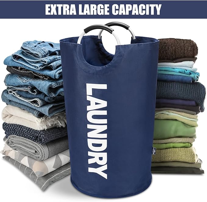 DOKEHOM 125L X-Large Collapsible Washing Laundry Basket Bag (7 Colors) for Bedroom, Fabric (Dark Blue, XL)-NeatNest
