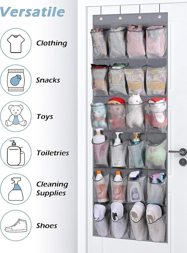 MISSLO Narrow Over The Door Shoe Organizer Door Hanger 12 Large Mesh Pockets Hanging Shoe Rack for Closet Door Cruise Ship Essential, Grey, 2 Pack-NeatNest