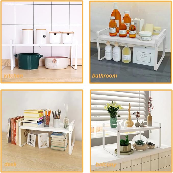 Expandable Metal Kitchen Storage Shelves,Kitchen Cabinet and Counter Shelf Organizer for Bathroom Bedroom Office Table Desk Pantry Storage