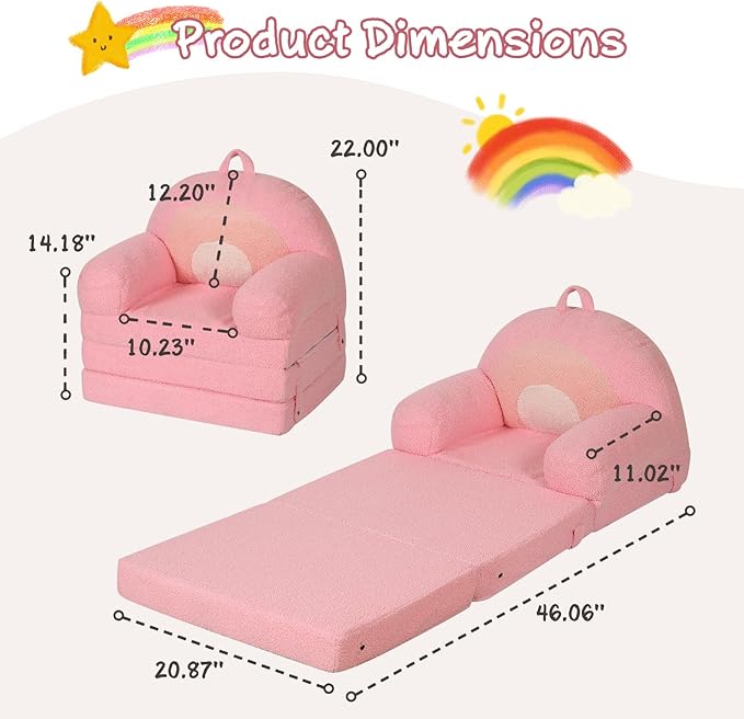 Foldable Kids Sofa, Comfy Rainbow Toddler Couch with Tri Folding Foam Cushions, Comfy Couch for Kid Age 18 Months and Up-NeatNest