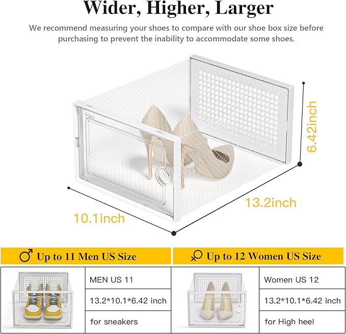 Kuject X-Large Shoe Storage Boxes Organizers Clear Plastic Stackable 12 Pack, Shoe Rack & Holder Substitute, Sneaker Containers, Toy Storage Organizer Bins for Entryway, Closet, Under Bed, White-NeatNest