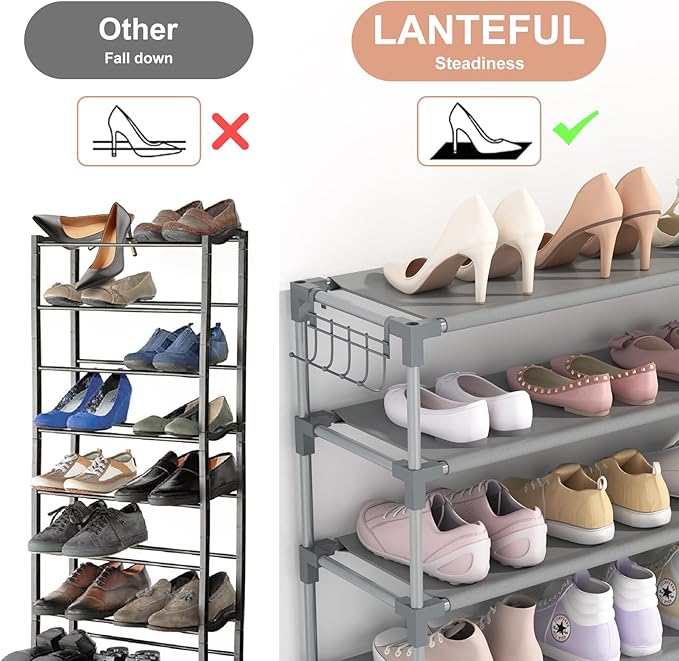 10 Tiers Shoe Rack 50 Pairs Large Capacity Tall Shoe Organizer Sturdy Shoe Storage with Two Hooks Space Saving Metal Wide Shoe Rack for Closet, Entryway, Bedroom, Grey-NeatNest