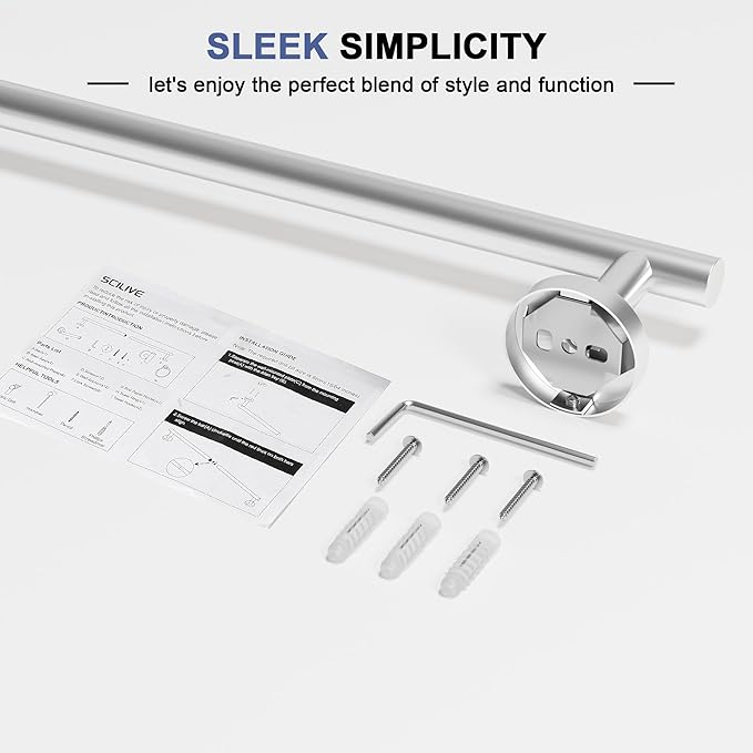 Brushed Nickel Towel Bar, 24 Inch Towel Racks for Bathroom Wall Mounted, SUS304 Stainless Steel Bathroom Towel Holder, Total Length 26.4 Inch Towel Bars-NeatNest