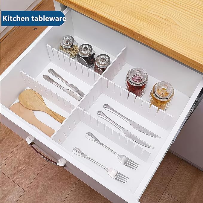 Drawer Divider,Adjustable Drawer Dividers Organizers for Baby Clothes, Underwear,Sock,Expandable Office Dresser Bathroom Desk Kitchen Separators Organizer (8 Pcs White)-NeatNest