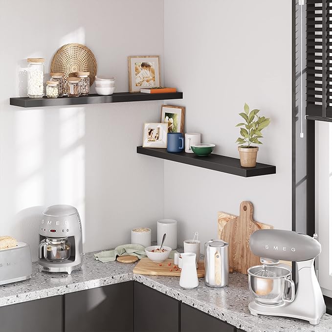 BAMEOS Floating Shelves,40 in W x 8in D Wall Mounted Wooden Shelves with Invisible Brackets Set of 2, Hanging Wall Shelves Decoration for Bedroom, Bathroom, Living Room and Kitchen-NeatNest