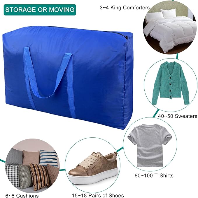 100L Extra Large Storage Bags, Big Moving Bags with Strong Zippers & Carrying Handles, Packing Bags for Moving, Storage, Travel and Camping, Storage Totes For Space Saving (Blue, 4 Pack)-NeatNest