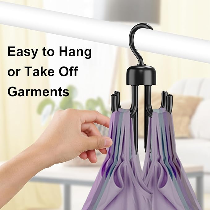 2Pcs Tank Top Hanger, Rotatable Bra Hangers for Closet Organizer, Max 48 Storage Capacity Belt Hanger, Plastic Space Saving Closet Organizers Apartment Dorm Essentials for Bra Tank Top Belt Tie, Black-NeatNest