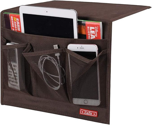 Bedside Storage Organizer - Table Cabinet Organizer Caddy for Remotes, Phone, Glasses (Classic 4 Pockets - Coffee)-NeatNest