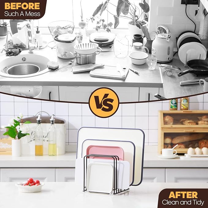 Cutting Board Organizer, Kitchen Cabinet Organizer Storage Rack, 5 Slots Holder Stand for Cutting Board,Baking Cookie Pan, Cookie Sheets Organizer for Kitchen Countertop,Metal Black (1 Pack)-NeatNest