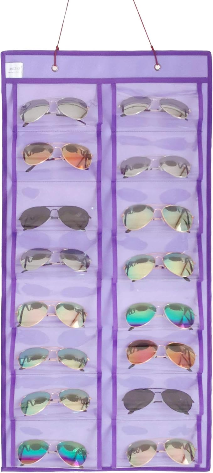 Dual-sided Hanging Sunglasses Organizer Dust-Proof Glasses Storage Wall Pocket Eyeglasses Display Case with 32 Slots-NeatNest